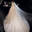 Fabuleux Champagne Transparentes Robe De Mariée 2019 Robe Boule Col Haut Manches Courtes Dos Nu Appliques En Dentelle Perlage Glitter Tulle Cathedral Train Volants