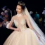 Fabuleux Champagne Transparentes Robe De Mariée 2019 Robe Boule Col Haut Manches Courtes Dos Nu Appliques En Dentelle Perlage Glitter Tulle Cathedral Train Volants