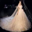 Best Champagne Wedding Dresses 2019 A-Line / Princess Off-The-Shoulder Short Sleeve Backless Appliques Lace Beading Pearl Sequins Cathedral Train Ruffle