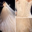 Best Champagne Wedding Dresses 2019 A-Line / Princess Off-The-Shoulder Short Sleeve Backless Appliques Lace Beading Pearl Sequins Cathedral Train Ruffle