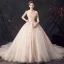 Stilig Champagne Brudekjoler 2019 Prinsesse Kjæreste Uten Ermer Ryggløse Appliques Blonder Beading Cathedral Train Buste