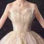 Stilig Champagne Brudekjoler 2019 Prinsesse Kjæreste Uten Ermer Ryggløse Appliques Blonder Beading Cathedral Train Buste