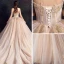 Stilig Champagne Brudekjoler 2019 Prinsesse Kjæreste Uten Ermer Ryggløse Appliques Blonder Beading Cathedral Train Buste