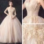 Stilig Champagne Brudekjoler 2019 Prinsesse Kjæreste Uten Ermer Ryggløse Appliques Blonder Beading Cathedral Train Buste