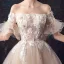 Elegant Champagne Wedding Dresses 2019 A-Line / Princess Off-The-Shoulder Bell sleeves Feather Backless Appliques Lace Beading Pearl Glitter Tulle Court Train Ruffle