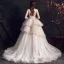 Schöne Champagner Durchsichtige Brautkleider / Hochzeitskleider 2019 Ballkleid Tiefer V-Ausschnitt Ärmellos Rückenfreies Glanz Tülle Perlenstickerei Hof-Schleppe Fallende Rüsche