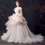 Schöne Champagner Durchsichtige Brautkleider / Hochzeitskleider 2019 Ballkleid Tiefer V-Ausschnitt Ärmellos Rückenfreies Glanz Tülle Perlenstickerei Hof-Schleppe Fallende Rüsche