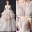 Schöne Champagner Durchsichtige Brautkleider / Hochzeitskleider 2019 Ballkleid Tiefer V-Ausschnitt Ärmellos Rückenfreies Glanz Tülle Perlenstickerei Hof-Schleppe Fallende Rüsche