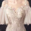 Elegante Champagner Durchsichtige Brautkleider / Hochzeitskleider 2019 Meerjungfrau Eckiger Ausschnitt Glockenhülsen Rückenfreies Applikationen Spitze Blumen Perle Pailletten Perlenstickerei Hof-Schleppe Rüschen