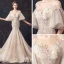 Elegante Champagner Durchsichtige Brautkleider / Hochzeitskleider 2019 Meerjungfrau Eckiger Ausschnitt Glockenhülsen Rückenfreies Applikationen Spitze Blumen Perle Pailletten Perlenstickerei Hof-Schleppe Rüschen