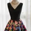 Modern / Fashion Black Flower Prom Dresses 2017 A-Line / Princess V-Neck Sleeveless Printing Satin Sash Floor-Length / Long Backless Formal Dresses