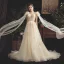 Chic / Belle Champagne Transparentes Robe De Mariée 2019 Princesse Col v profond Sans Manches Dos Nu Appliques En Dentelle Perlage Perle Plumes Ceinture Tribunal Train Volants
