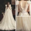 Chic / Belle Champagne Transparentes Robe De Mariée 2019 Princesse Col v profond Sans Manches Dos Nu Appliques En Dentelle Perlage Perle Plumes Ceinture Tribunal Train Volants