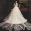Fabulous Champagne Wedding Dresses 2019 A-Line / Princess Spaghetti Straps Sleeveless Backless Appliques Lace Beading Pearl Cathedral Train Ruffle