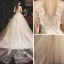 Fabulous Champagne Wedding Dresses 2019 A-Line / Princess Spaghetti Straps Sleeveless Backless Appliques Lace Beading Pearl Cathedral Train Ruffle