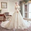 Classy Ivory Wedding Dresses 2019 A-Line / Princess Off-The-Shoulder Short Sleeve Backless Appliques Lace Beading Pearl Rhinestone Chapel Train Ruffle