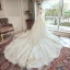 Classy Ivory Wedding Dresses 2019 A-Line / Princess Off-The-Shoulder Short Sleeve Backless Appliques Lace Beading Pearl Rhinestone Chapel Train Ruffle