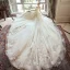 Classy Ivory Wedding Dresses 2019 A-Line / Princess Off-The-Shoulder Short Sleeve Backless Appliques Lace Beading Pearl Rhinestone Chapel Train Ruffle