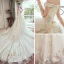 Classy Ivory Wedding Dresses 2019 A-Line / Princess Off-The-Shoulder Short Sleeve Backless Appliques Lace Beading Pearl Rhinestone Chapel Train Ruffle
