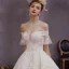 Chic / Beautiful Champagne Lace Wedding Dresses 2019 A-Line / Princess Off-The-Shoulder Bell sleeves Backless Bow Appliques Lace Beading Chapel Train
