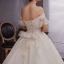 Chic / Beautiful Champagne Lace Wedding Dresses 2019 A-Line / Princess Off-The-Shoulder Bell sleeves Backless Bow Appliques Lace Beading Chapel Train