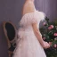 Élégant Champagne Robe De Mariée 2019 Princesse Transparentes Encolure Dégagée Manches Courtes Dos Nu Appliques En Dentelle Plumes Glitter Tulle Tribunal Train Volants