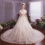 Elegant Champagne Wedding Dresses 2019 A-Line / Princess Off-The-Shoulder Short Sleeve Backless Appliques Lace Beading Sequins Glitter Tulle Chapel Train Ruffle