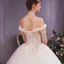 Classy Champagne Wedding Dresses 2019 A-Line / Princess Off-The-Shoulder Short Sleeve Backless Appliques Lace Beading Pearl Cathedral Train Ruffle