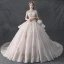 Luxury / Gorgeous Vintage / Retro Champagne See-through Wedding Dresses 2019 Ball Gown High Neck Cap Sleeves Backless Appliques Lace Handmade  Beading Cathedral Train Ruffle