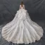Luxury / Gorgeous Vintage / Retro Champagne See-through Wedding Dresses 2019 Ball Gown High Neck Cap Sleeves Backless Appliques Lace Handmade  Beading Cathedral Train Ruffle