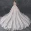 Luxury / Gorgeous Champagne See-through Wedding Dresses 2019 Ball Gown Scoop Neck 3/4 Sleeve Backless Handmade  Beading Glitter Tulle Cathedral Train Ruffle