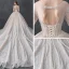 Luxury / Gorgeous Champagne See-through Wedding Dresses 2019 Ball Gown Scoop Neck 3/4 Sleeve Backless Handmade  Beading Glitter Tulle Cathedral Train Ruffle