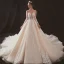 Illusion Champagne Transparentes Robe De Mariée 2019 Princesse Encolure Dégagée Dos Nu Manches Longues Percé Appliques En Dentelle Perlage Chapel Train Volants