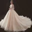 Illusion Champagne Transparentes Robe De Mariée 2019 Princesse Encolure Dégagée Dos Nu Manches Longues Percé Appliques En Dentelle Perlage Chapel Train Volants
