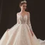 Illusion Champagne Transparentes Robe De Mariée 2019 Princesse Encolure Dégagée Dos Nu Manches Longues Percé Appliques En Dentelle Perlage Chapel Train Volants