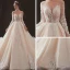 Illusion Champagne Transparentes Robe De Mariée 2019 Princesse Encolure Dégagée Dos Nu Manches Longues Percé Appliques En Dentelle Perlage Chapel Train Volants