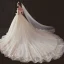 Luxury / Gorgeous Champagne Wedding Dresses 2019 A-Line / Princess Off-The-Shoulder Short Sleeve Backless Appliques Lace Beading Rhinestone Glitter Tulle Cathedral Train Ruffle