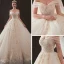 Luxury / Gorgeous Champagne Wedding Dresses 2019 A-Line / Princess Off-The-Shoulder Short Sleeve Backless Appliques Lace Beading Rhinestone Glitter Tulle Cathedral Train Ruffle