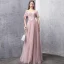 Elegant Blushing Pink Evening Dresses  2019 A-Line / Princess Off-The-Shoulder Short Sleeve Beading Rhinestone Floor-Length / Long Ruffle Backless Formal Dresses