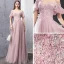 Elegant Blushing Pink Evening Dresses  2019 A-Line / Princess Off-The-Shoulder Short Sleeve Beading Rhinestone Floor-Length / Long Ruffle Backless Formal Dresses