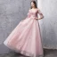 Modern / Fashion Blushing Pink Evening Dresses  2019 A-Line / Princess V-Neck Puffy 3/4 Sleeve Sash Glitter Tulle Floor-Length / Long Ruffle Backless Formal Dresses