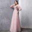 Modern / Fashion Blushing Pink Evening Dresses  2019 A-Line / Princess V-Neck Puffy 3/4 Sleeve Sash Glitter Tulle Floor-Length / Long Ruffle Backless Formal Dresses