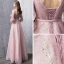 Modern / Fashion Blushing Pink Evening Dresses  2019 A-Line / Princess V-Neck Puffy 3/4 Sleeve Sash Glitter Tulle Floor-Length / Long Ruffle Backless Formal Dresses