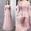 Modern / Fashion Blushing Pink Evening Dresses  2019 A-Line / Princess V-Neck Puffy 3/4 Sleeve Sash Glitter Tulle Floor-Length / Long Ruffle Backless Formal Dresses