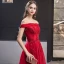Chic / Belle Rouge Robe De Soirée 2019 Princesse De l'épaule Manches Courtes Appliques En Dentelle Perlage Paillettes Longue Volants Dos Nu Robe De Ceremonie
