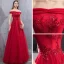 Chic / Belle Rouge Robe De Soirée 2019 Princesse De l'épaule Manches Courtes Appliques En Dentelle Perlage Paillettes Longue Volants Dos Nu Robe De Ceremonie