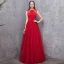 Chic / Beautiful Red Evening Dresses  2019 A-Line / Princess Scoop Neck Sleeveless Backless Beading Sash Floor-Length / Long Ruffle Formal Dresses