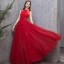 Chic / Beautiful Red Evening Dresses  2019 A-Line / Princess Scoop Neck Sleeveless Backless Beading Sash Floor-Length / Long Ruffle Formal Dresses