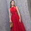 Chic / Beautiful Red Evening Dresses  2019 A-Line / Princess Scoop Neck Sleeveless Backless Beading Sash Floor-Length / Long Ruffle Formal Dresses