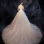 Vintage / Retro Ivory Wedding Dresses 2019 A-Line / Princess High Neck Sleeveless Backless Appliques Lace Glitter Tulle Chapel Train